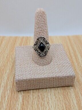 Vintage Gothic Filigree Black Enamel Ring